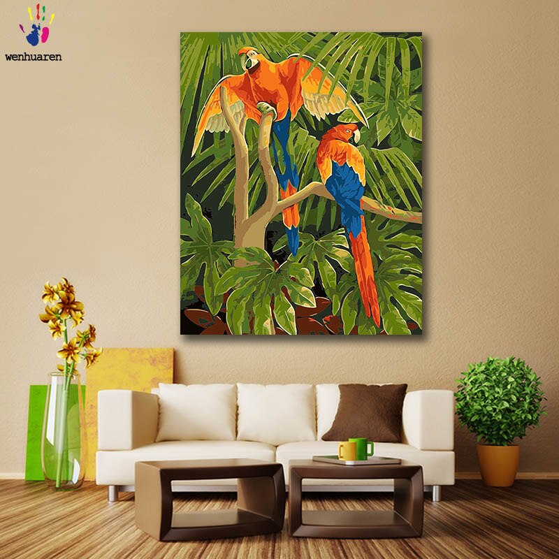 Diy Paint By Numbers Picture Coloring By Numbers With Kits Animal Lovely Tiger Dog Cat Parrot Leopard Flamingo Artwork