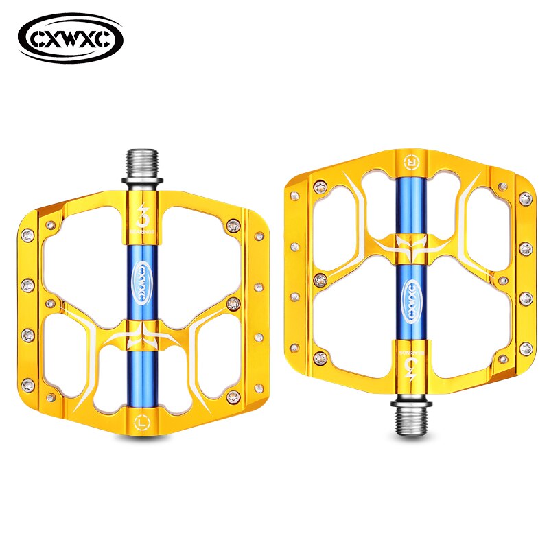 Pedales planos para bicicleta de montaña, 3 rodamientos sellados, plataforma ancha, antideslizantes: Golden