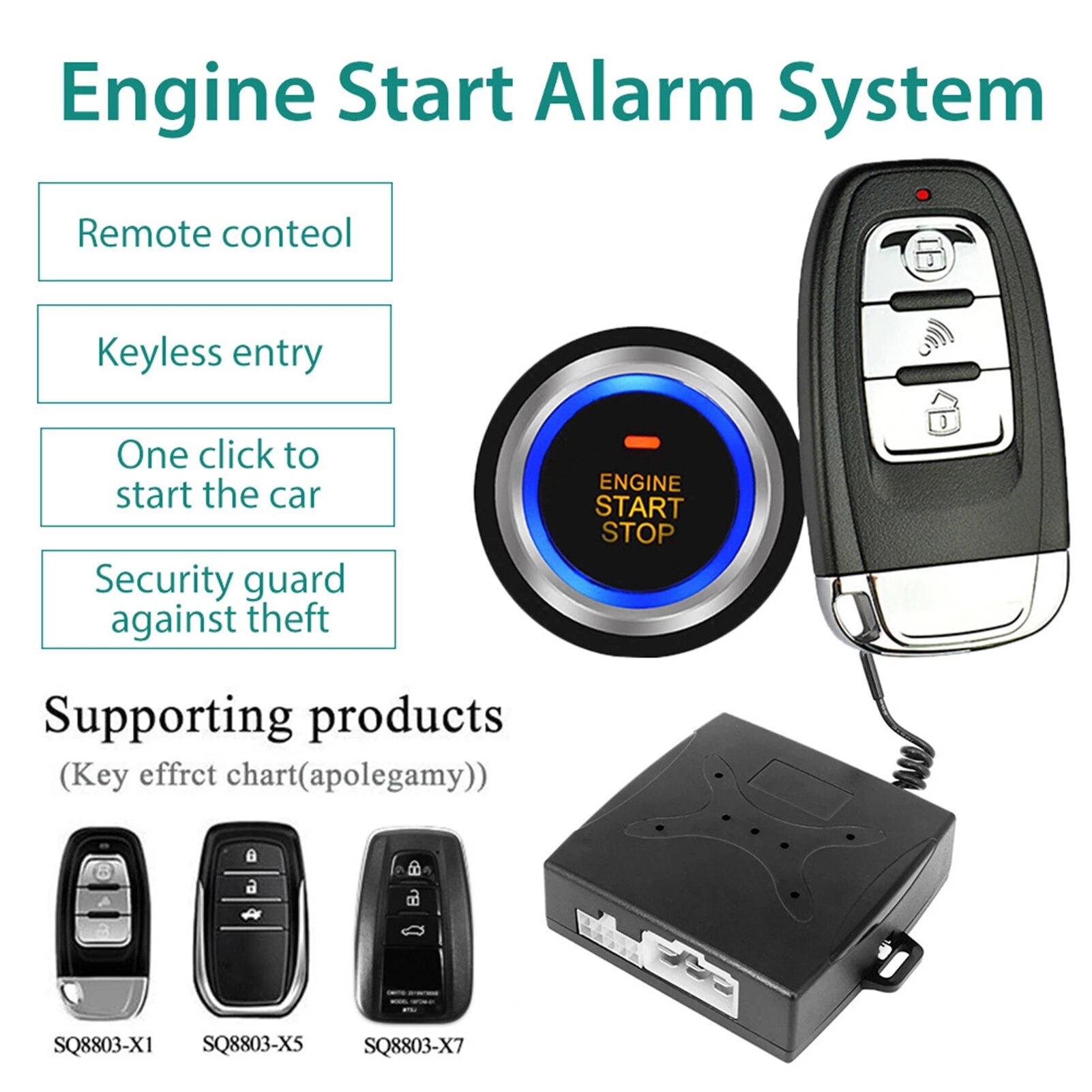Smart Een-Knop Start Auto Alarm Systeem Push Motor Start Stop Knop Lock Ontsteking Startonderbreker Met Afstandsbediening Keyless Alarm systeem