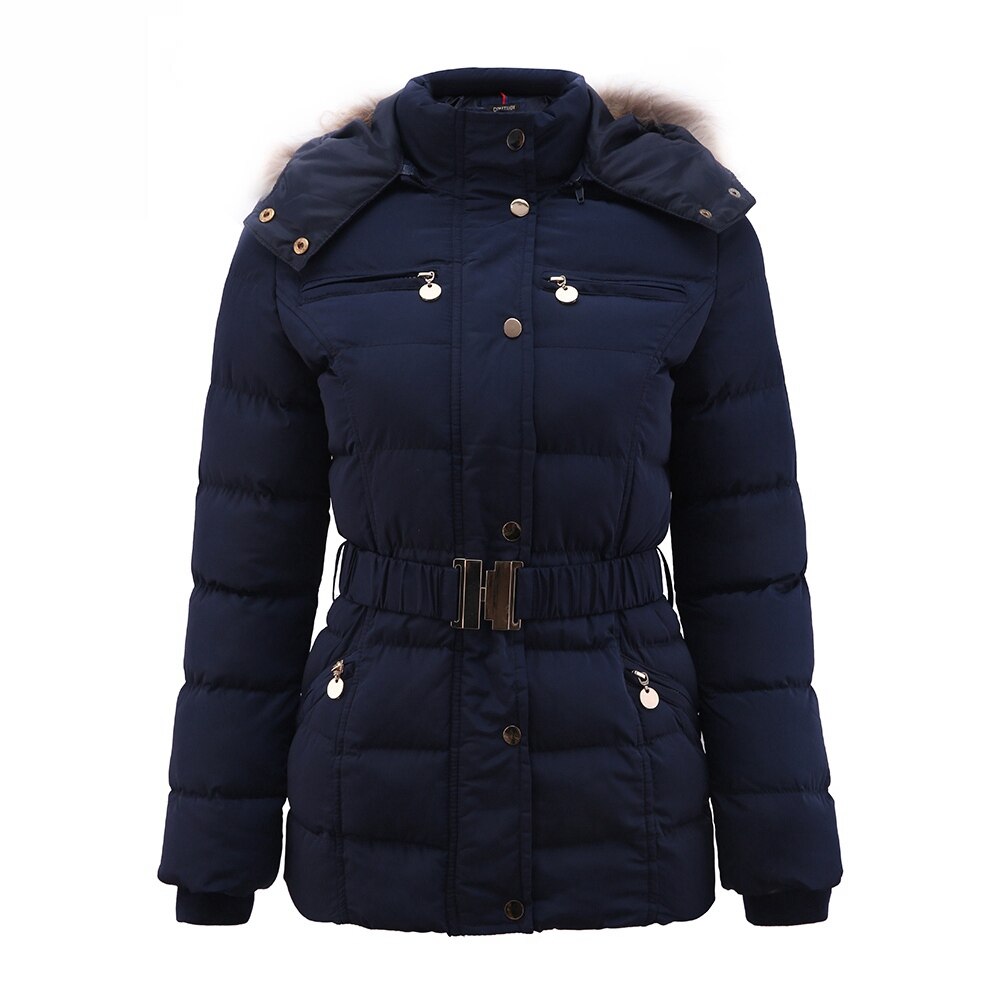 Winterjas voor dames, dikke jas met verstelbare taille, zakken, bontkraag, warme damesjassen, rits aan de onderkant, slanke kleding van het merk: Blauw / Xxl