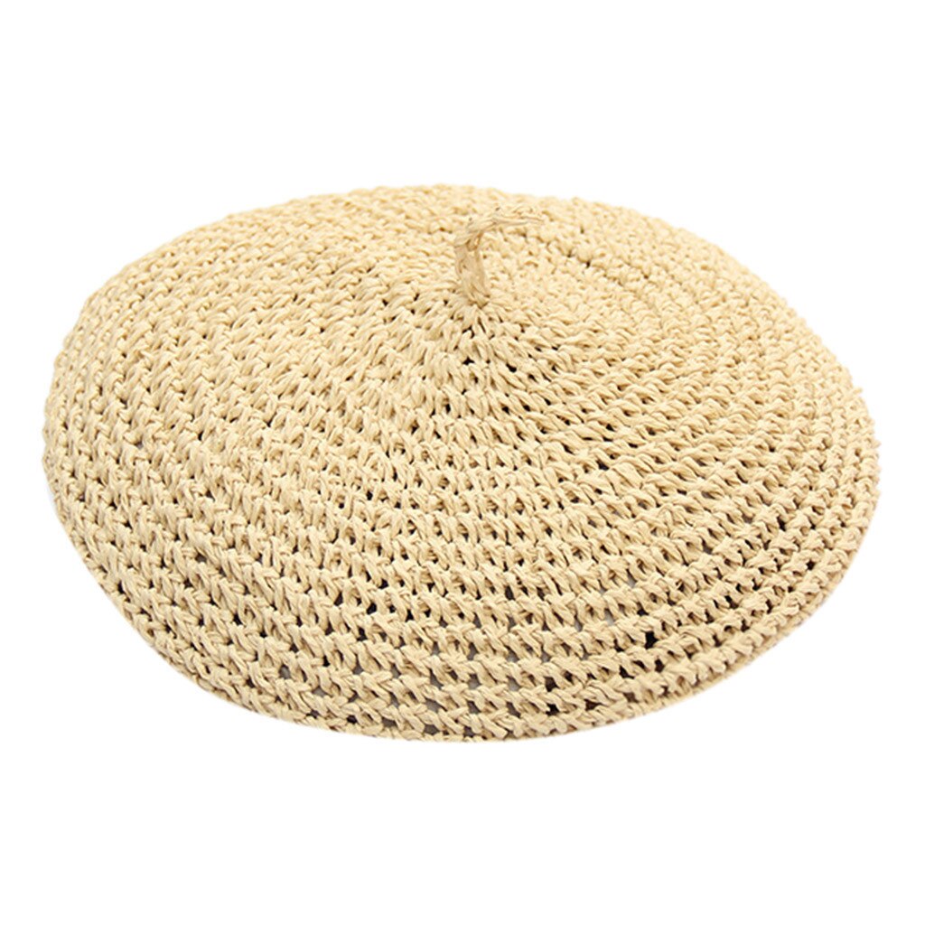 Handmade Women Berets French Female Straw Hats Girl Flat Cap Knit Black Beret For Woman Summer #L5