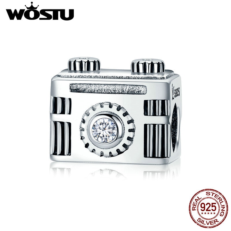 WOSTU 100% 925 Sterling Silver Vintage Camera Memory Box Charm fit Charm Bracelet Bangle DIY Jewelry CQC516