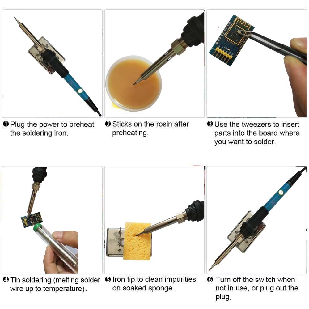 60W Electric Soldering Iron Welding Tool Kit Set Ceramic Heater Adjustable Temperature w/ Solder Pump Wire Tweezer Tip 110/220V