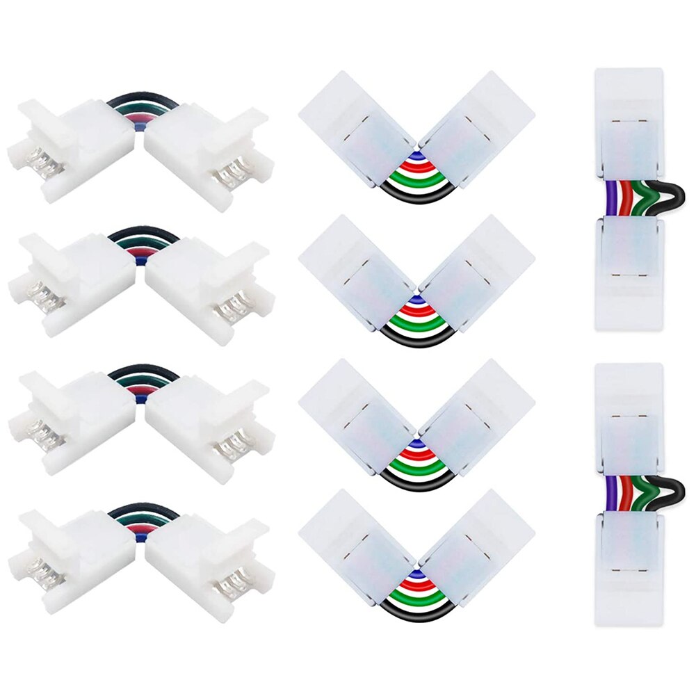 10pcs/pack Adapter Corner LED Strip Light 4 Pin 10mm L Shape Connector Buckle RGB Right Angle 5050 Solderless