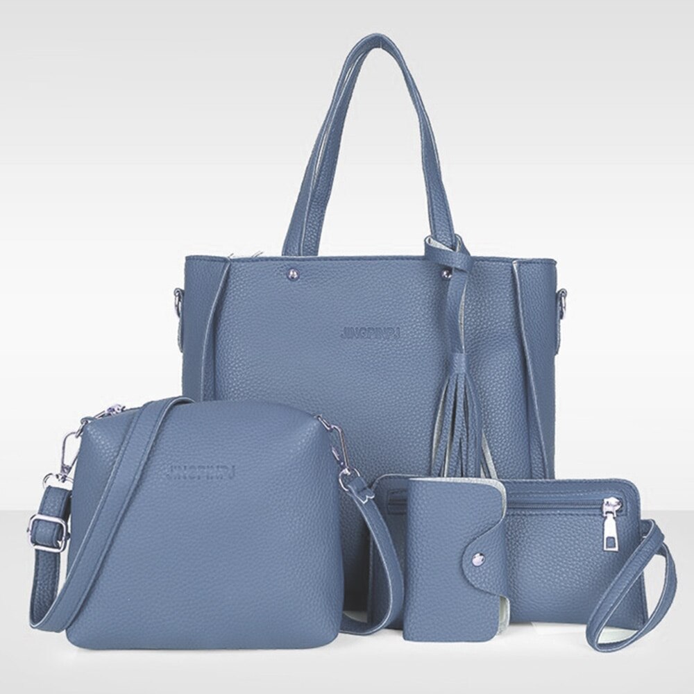 4 Uds. Bolso de mano de cuero con patrón para mujer, bolso cruzado, bolso mensajero, paquete de tarjeta, cremallera sólida, conjunto de bolsos de mano elegantes para mujer: color 4