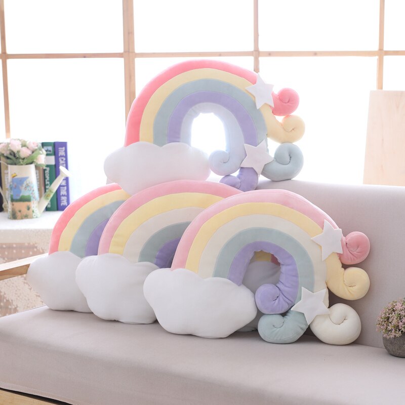 1 pc ins fargerik plysj lucky cloud raibow moon star puter dun bomull fylt dekor plysj pute pute for sofa stol