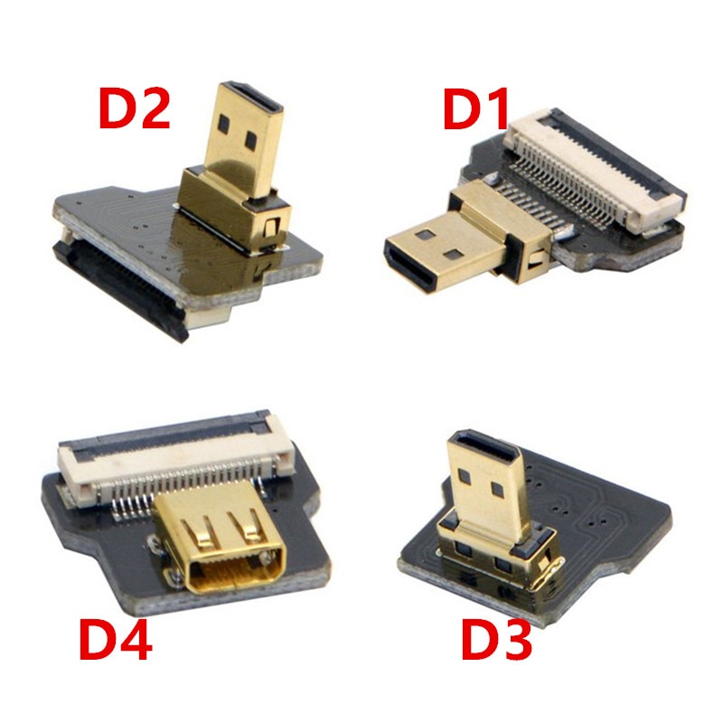 Fpv micro hdmi mini hdmi 90 graders adapter 5cm-100cm fpc bånd flat hdmi kabel pitch 20 pins pluggkontakt