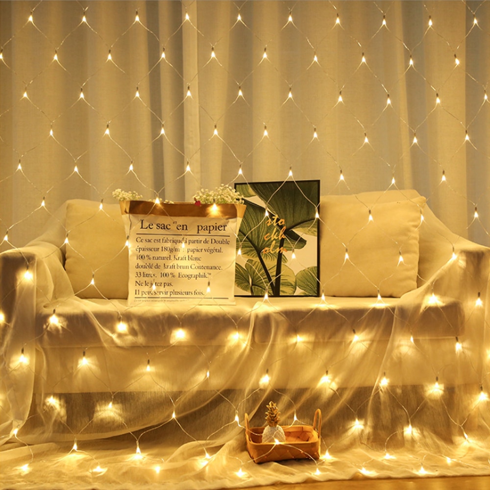 Malla de luces led para decoración, guirnalda con iluminación navideña y para bodas y festividades, para ventanas y cortinas, 2x2m/3x2m/6x4m