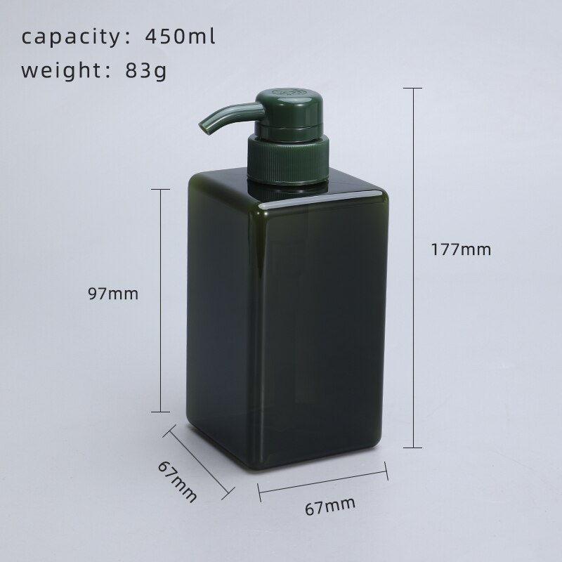 250Ml, 450Ml, 650Ml Dikker Vierkante Hervulbare Fles Petg Douchegel Shampoo Vloeibare Zeep Dispenser Container 1Pc: 450ml green