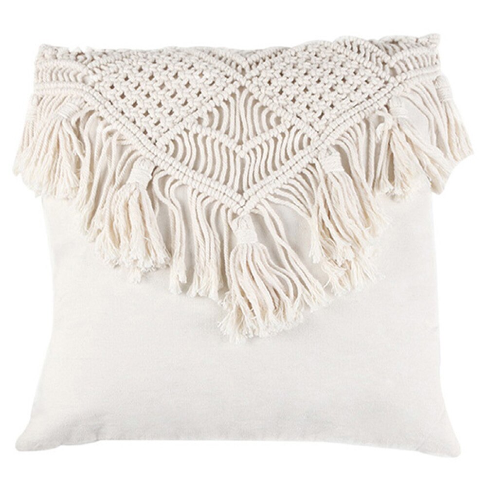 Housse de coussin décorative blanche pour canapé et banc, taie d&#39;oreiller carrée avec glands tissés, 45x45cm: Default Title