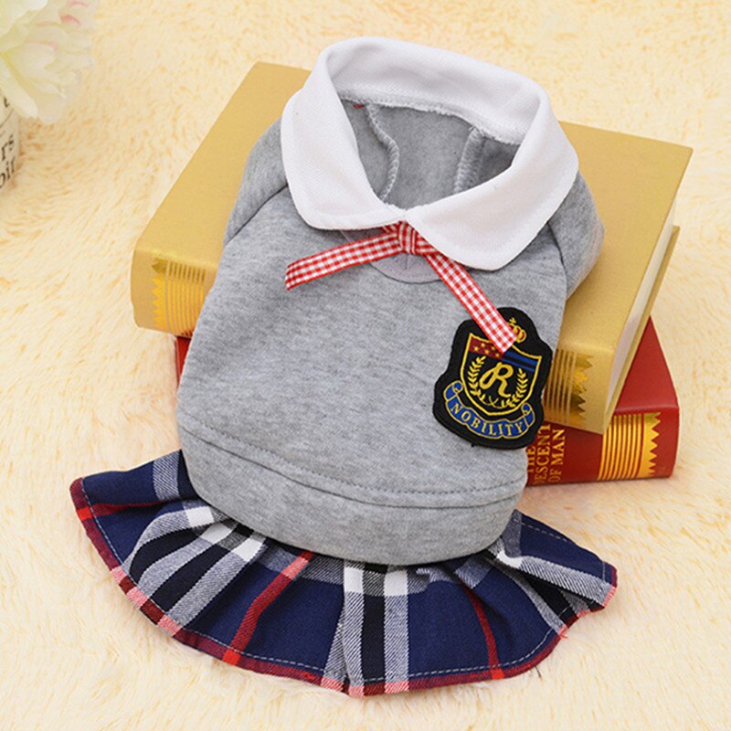 School Style Pet Dog Clothes Cat Chihuahua Clothing Dress Pugs Puppy Coat Outfit For Small Dog Clothes Roupa Para Cachorro 4S1: Grey Dress / XL