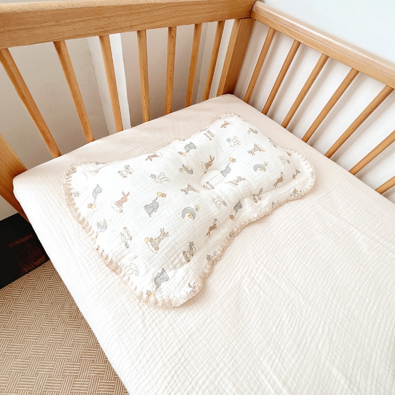 Baby-Gaze-Kopfkissen, Kissen aus reiner Baumwolle, 0–1 Jahre altes Baby, Muschelkante, Baby, vier Jahreszeiten, atmungsaktiv, bequem