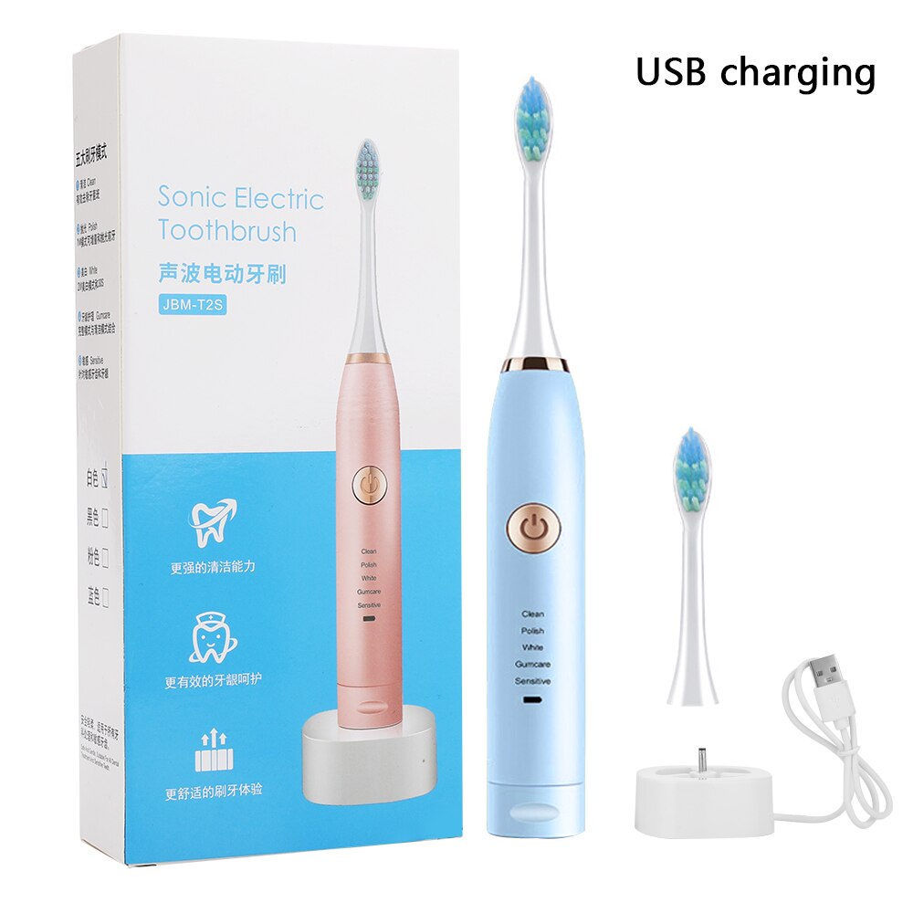 Smart Ultrasonic Sonic Electric Toothbrush USB Rechargeable Adult Tooth Brush High Frequency Vibrate Whitening Teeth Brush: USB type blue