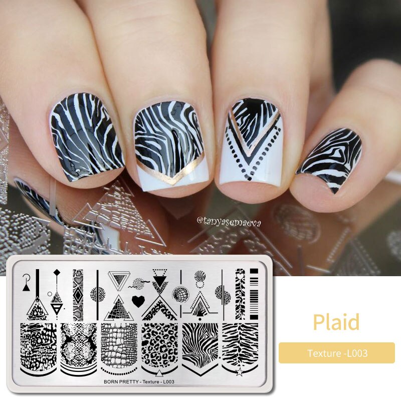 Geboren Mooie Plaid Lijn Patroon Stempelen Platen Rvs Nail Art Stamp Template Diy Afbeelding Afdrukken Stencils Gereedschap: BP-T-L003