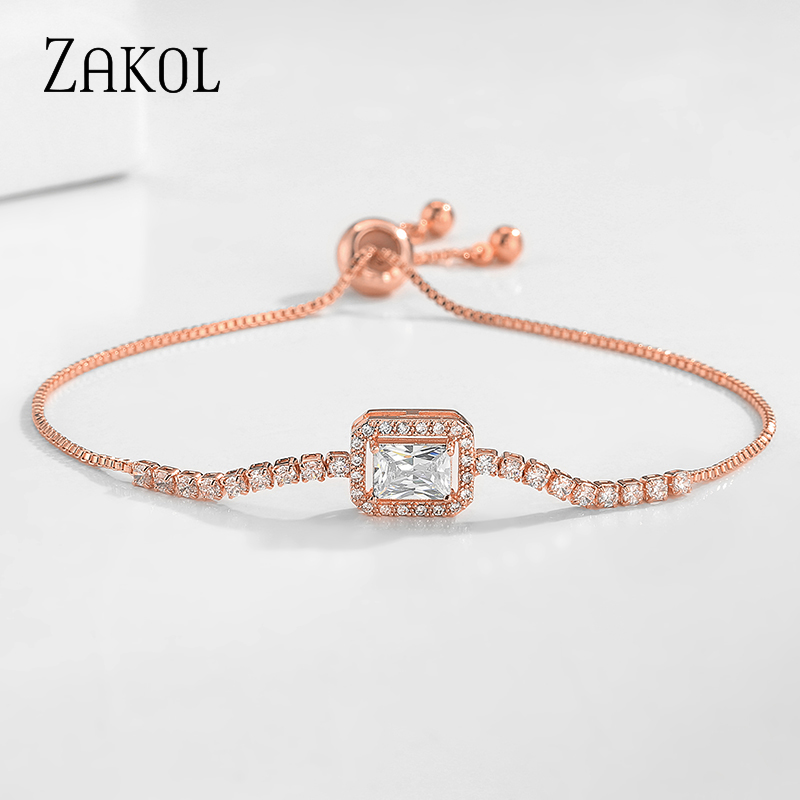 Zakol Luxe Vrouwen Lady Aaa Zirconia Verstelbare Koord Sieraden Armbanden Vriendschap Armbanden Voor FSBP2224: Rose gold