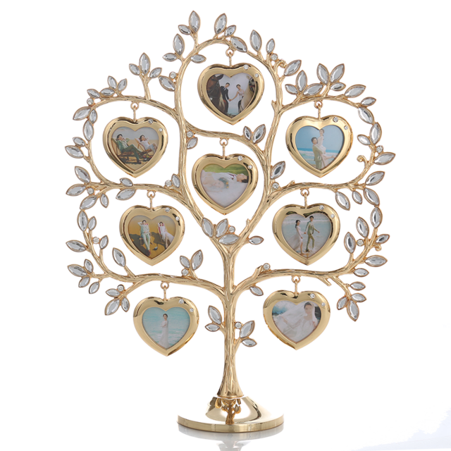 LASODY FAMILY TREE WITH 8 HANGING PICTURE FRAMES METAL TABLE TOP PHOTO FRAME DECORATION: Clear Diamonds