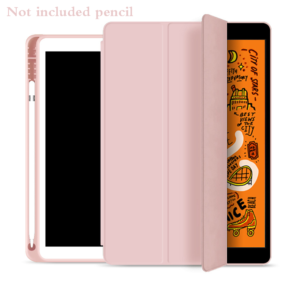 With Pencil Holder Case For iPad 10.2 inch Smart Case PU Leather Protective Shell Auto Sleep / Wake Cover For Model A2197: Pink