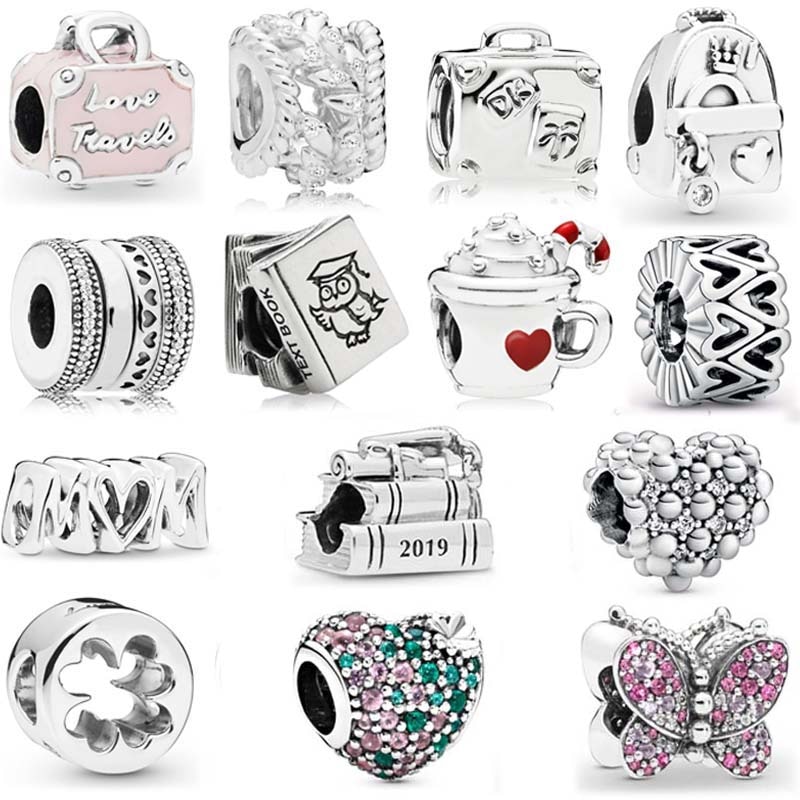 FAI DA TE di Fascino di Filatura Cuori Farfalla della Valigia di Corsa Mamma Script Caldo Cacao 925 Sterling Silver Bead Fit Originale Dei Monili Del Braccialetto