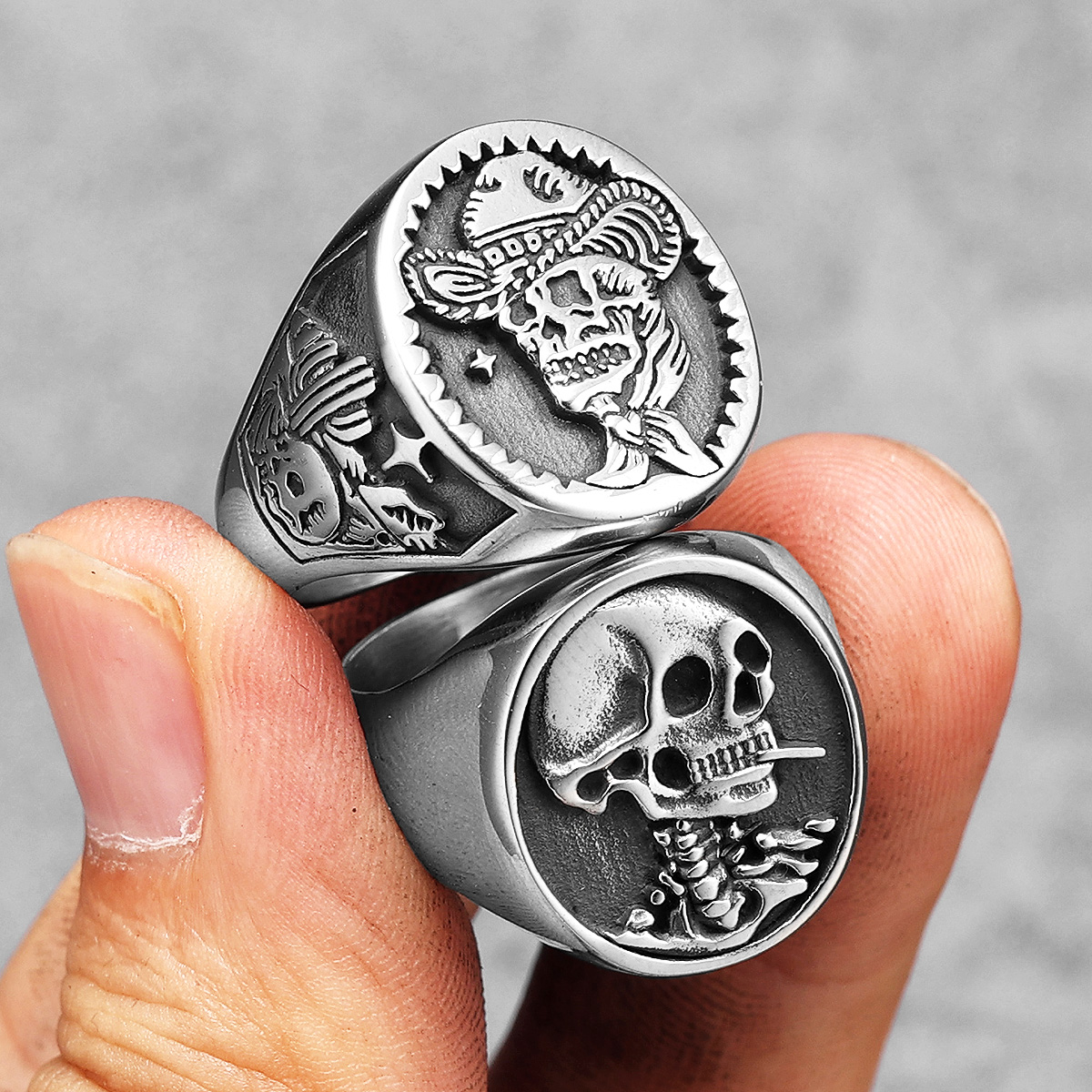 Anillos de calavera jefe vaquero monstruo para hombre, joyería de acero inoxidable para mujer, cosas geniales Punk Vintage, accesorios de , al por mayor