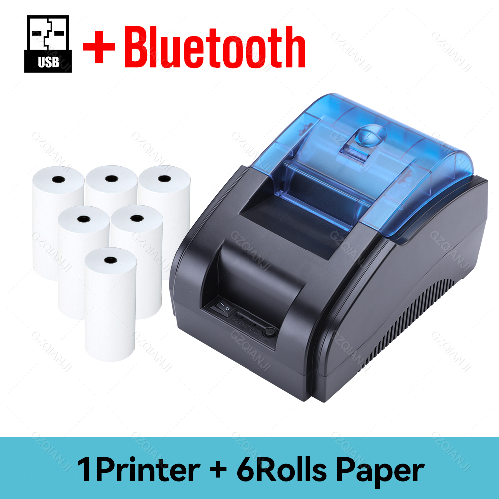 58MM Desktop POS Printer USB Thermal Receipt Bill Printer Printing Maker Restaurant Sales Kitchen for Small Business 2022: USB BT Add 6Rolls / EU plug 