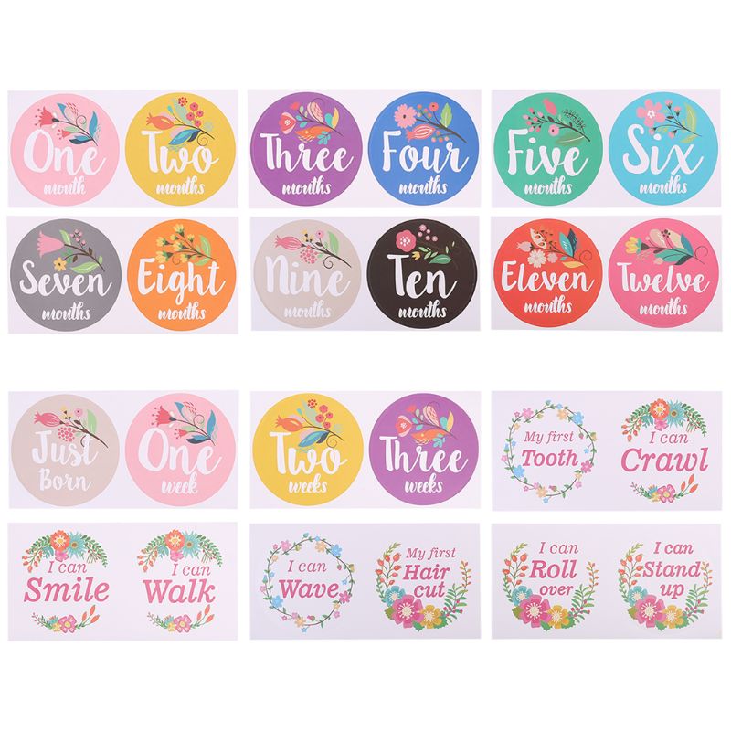 First Year Baby Monthly Milestone Photo Sharing Baby Belly Stickers Birth to 12 Months and 8 Bonus Achievement Stickers