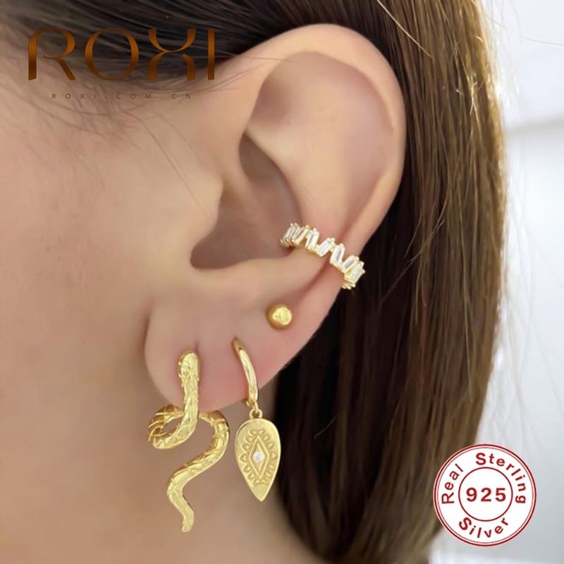 Roxi Punk Animal Snake Kraakbeen Oorbellen Voor Vrouwen Meisjes Leuke Insect Bee Kat Piercing Mooie Stud Oorbel Zilver 925 Sieraden