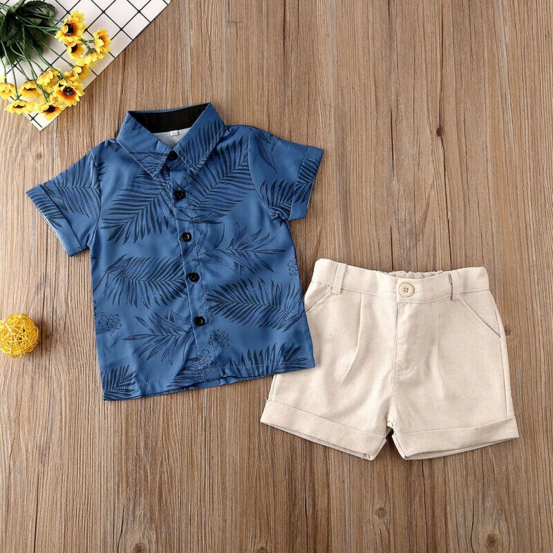 2 stücke Kleinkind Kinder Baby Jungen Sommer Kleidung Set Kurzarm T-shirt Tops + Feste Kurze Outfits Set 2-6Years