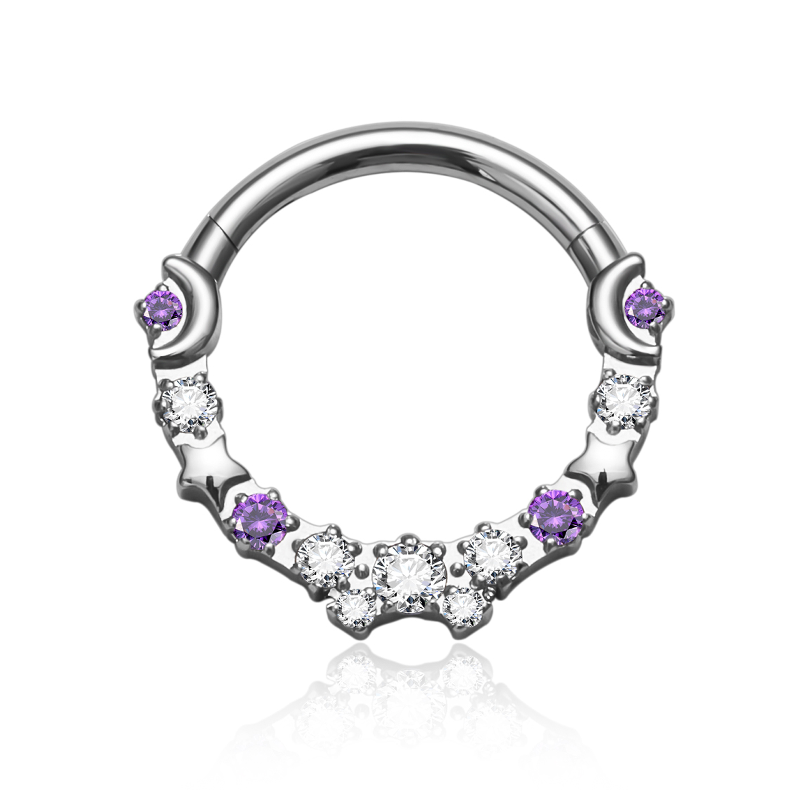 ASTM G23 Titanium Ronde CZ Piercing Septum Hoop Scharnier Neusring Kraakbeen Clicker Daith Tragus Helix Oorbellen Lichaam Sieraden: WHITE / Silver Plated