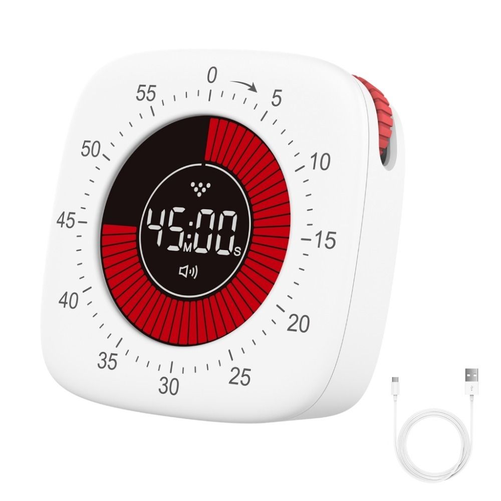 Oppladbar visuell timer digital mekanisk lydløs timer dobbel tidsklokke 60 minutter nedtellingstimer kjøkken