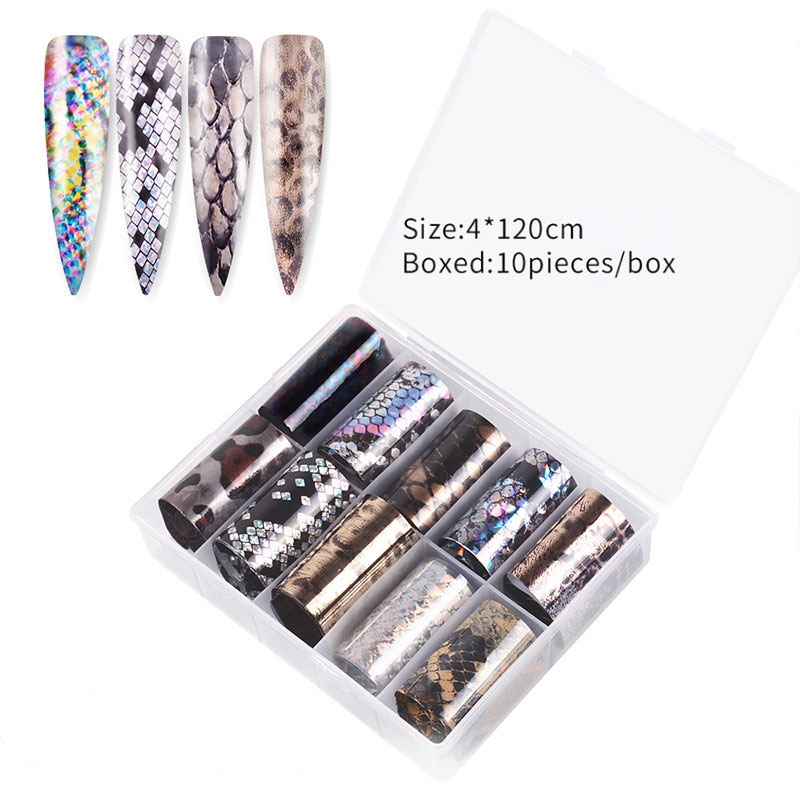 Snakeskin Marble Sticker Set Gold and silver Nail Foils Transfer Wraps Nail Art Decoration Star transfer paper 10Rolls/Bottle