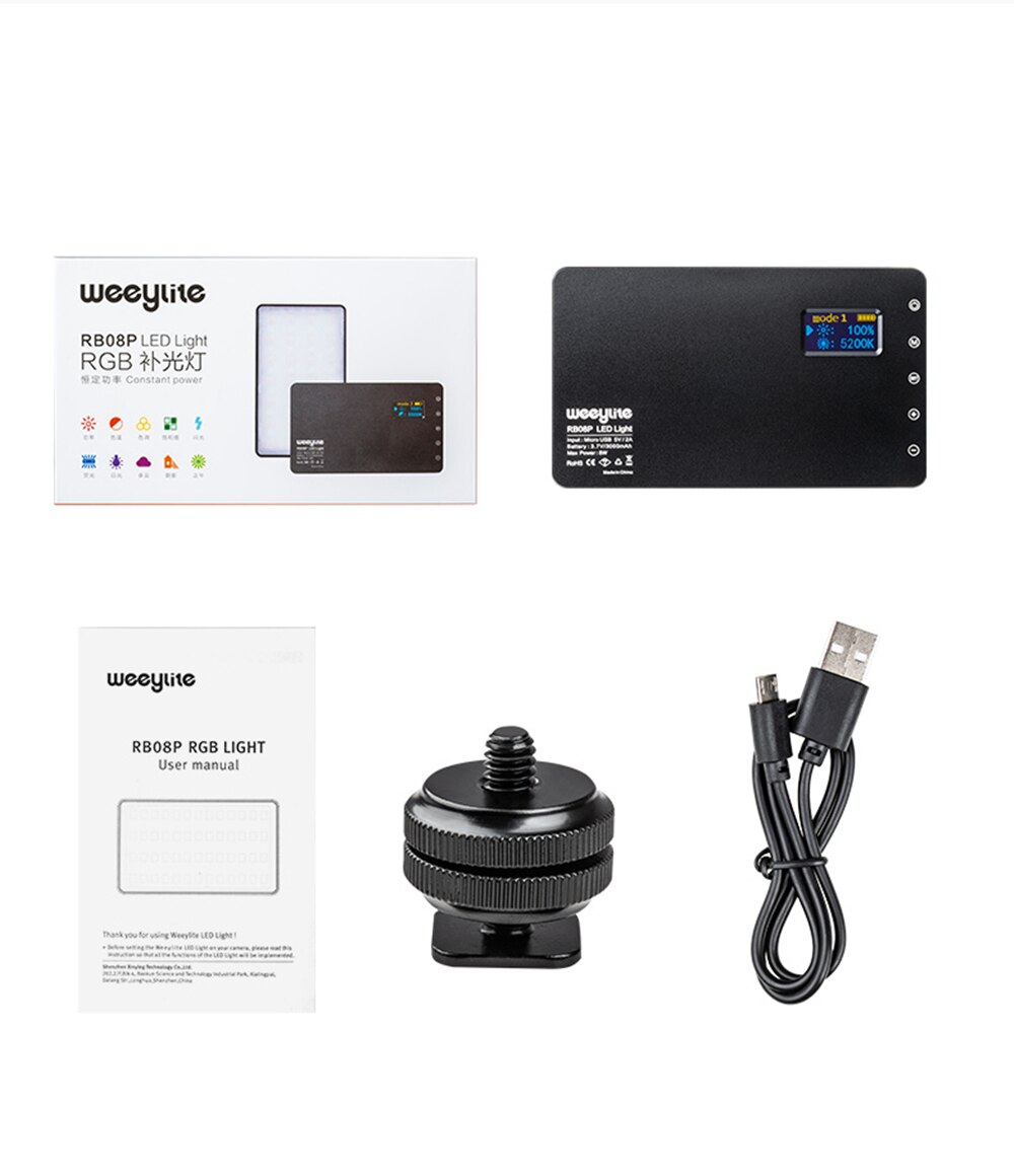 Weeylite rb08p rgb 2500k-8500k mini vídeo led luz de preenchimento portátil bateria embutida para estúdio de câmera de foto