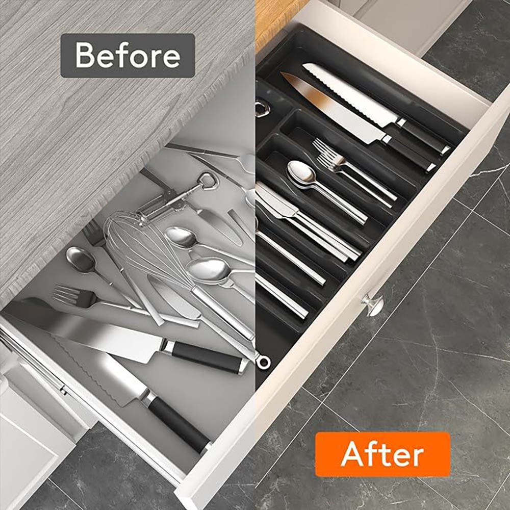 Organizador de cajones para cubiertos, tenedor, cuchara, palillos y caja de almacenamiento de cubiertos, organizador de estante de almacenamiento divisor de cubiertos, 1 ud.
