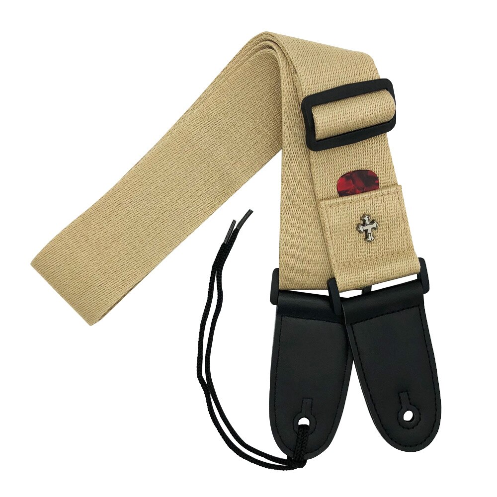 Slozz-kitaran hihna akustiselle sähkökitaralle / bassotarvikkeet kudottu kangas nahkapää 5cm/2 &quot; leveys 154cm/60.6 &quot; pituus: Khaki