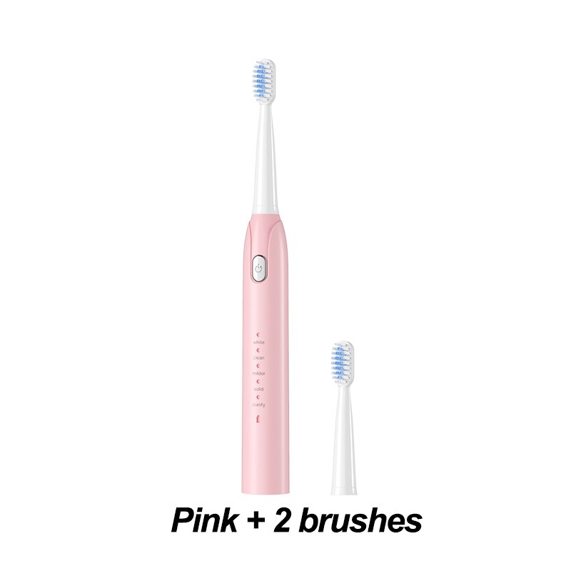 Electric Toothbrush Sonic Toothbrush USB Induction Charging Toothbrush Smart Toothbrush Electric Tooth Scaler Wave Brush: pink 2 brush