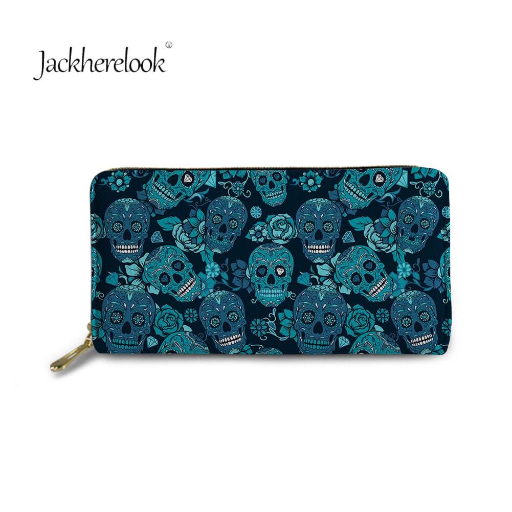 Jackherelook Donne Del Cranio Dello Zucchero Modello Lungo Della Moneta Dei Soldi Borse Contenitore di Lusso di CUOIO Dell'unità di elaborazione Della Chiusura Lampo di Grande Capacità Per La Signora Gotico Magliette E Camicette: HTAA0285Z21