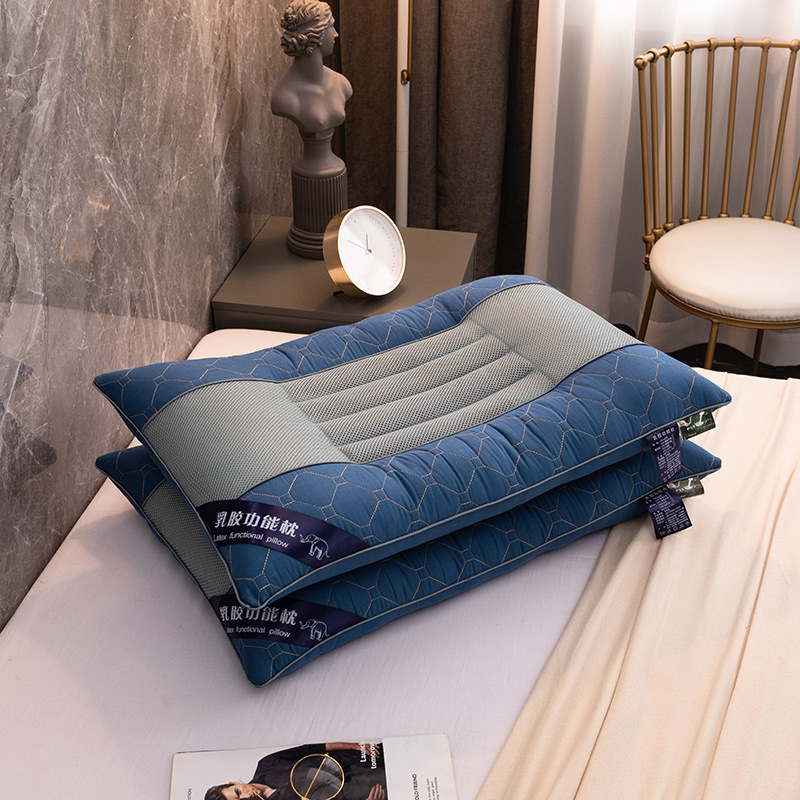 100% Cassia Pillow Protects Cervical Spine Help Sleeping Pillow Core Shaped Latex Pillow No Collapse Deformation Bedding: Akiko pillow-Blue