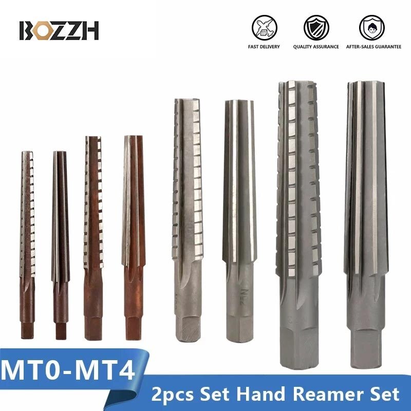 Bozzh Hand Ruimers 2Pcs MT0/MT1/MT2/MT3/MT4 Staal Fijne/Ruwe-Edge morse Conus Ruimer Voor Frezen Afwerking Cutter Tool