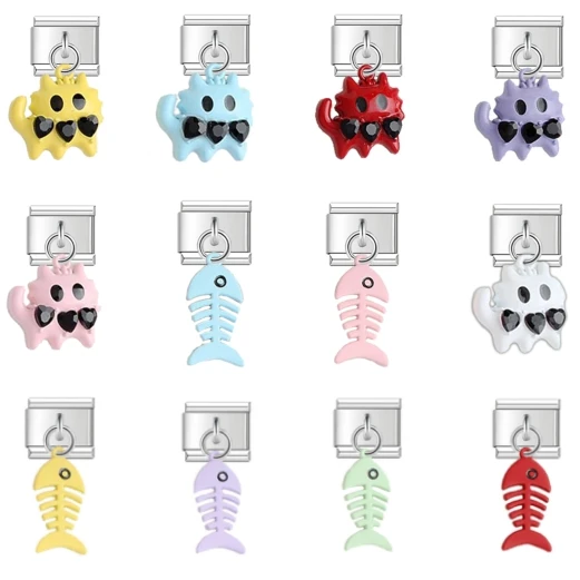2025 de para mujer lindo gato pez italiano encanto ajuste 9mm pulsera de acero inoxidable joyería de