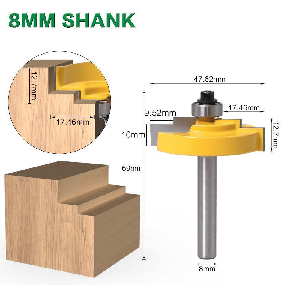 1PC8mm Shank 12mm shank Picture Frame Stepped Rabbet Molding Router Bit C3 Carbide Tipped Wood Cutting Tool woodworking