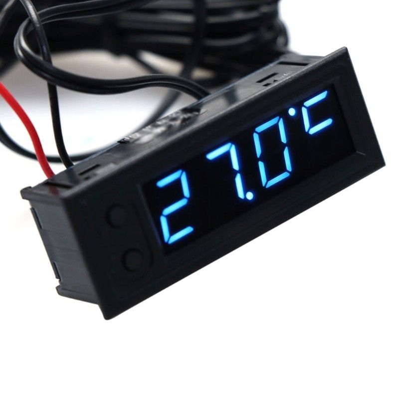12v 3 in 1 termometer ur køretøj bil mini ur praktisk bilforsyning interiør trim bil ur voltmeter ur til ca.: Blå