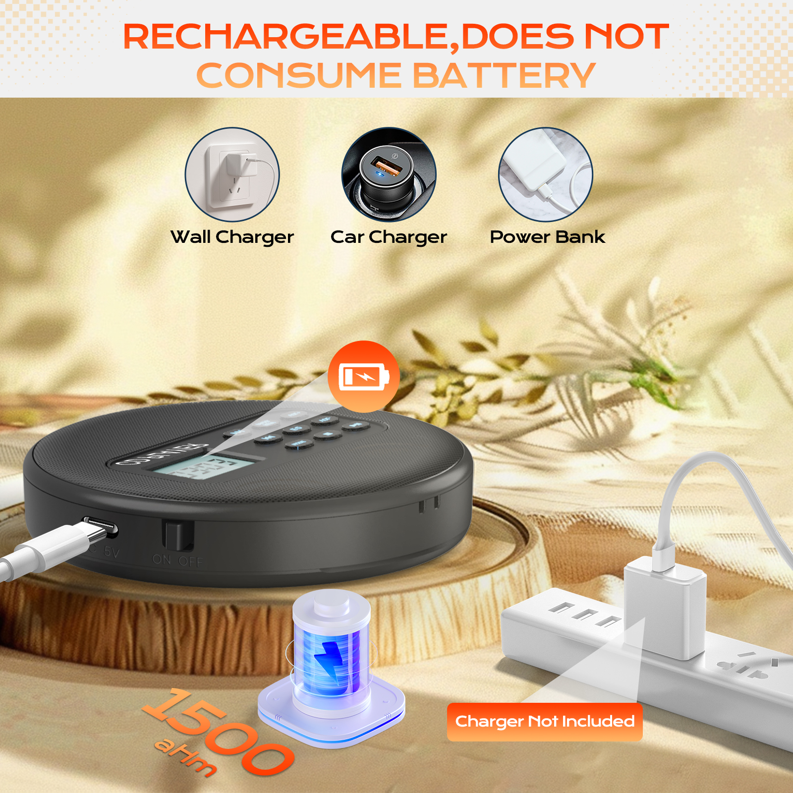 Portable cd player with speakers and earbuds walkman cd player rechargeable with USB MP3 discman for car with audio cable