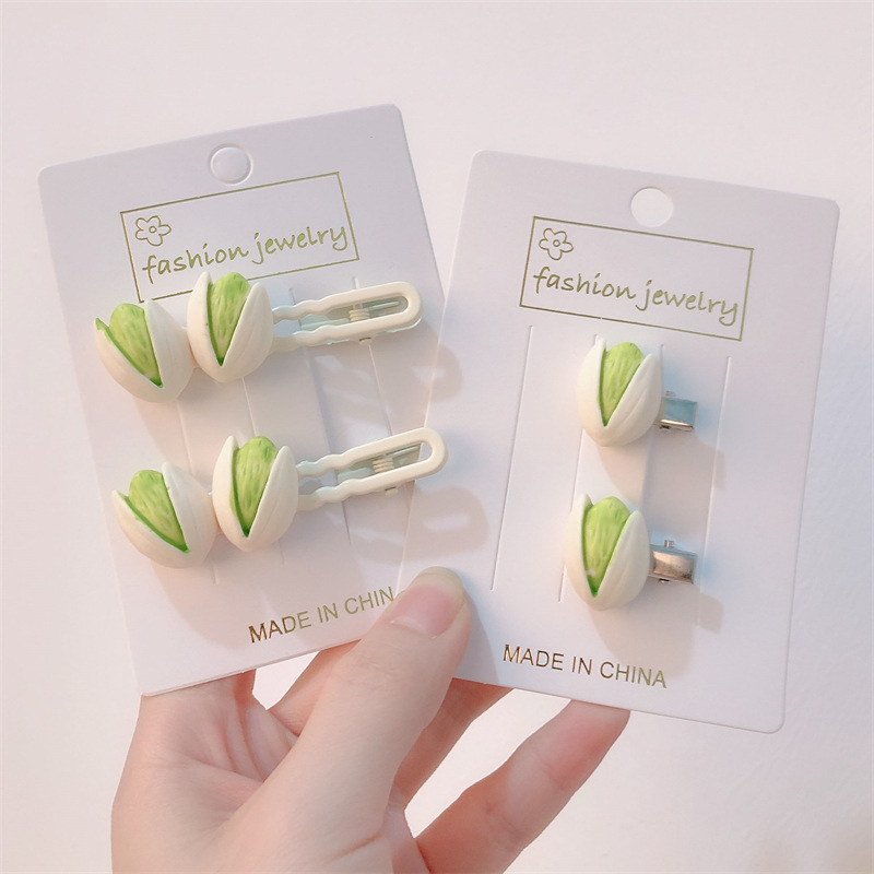 Simulering mad sød lille frisk side knækket hår pandehår klip finurlig andenæb klips hårtilbehør hovedbeklædning