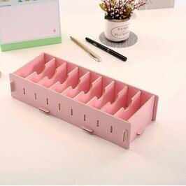 DIY Bamboo Wooden Bussiness Card holder Stationery Memo Note Holder Storage box: pink