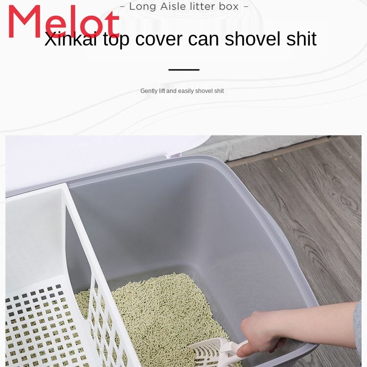 Caja de arena moderna para pasillo, desodorante de inodoro de gran tamaño, canal largo, completamente cerrado, a prueba de salpicaduras, suministros para gatos