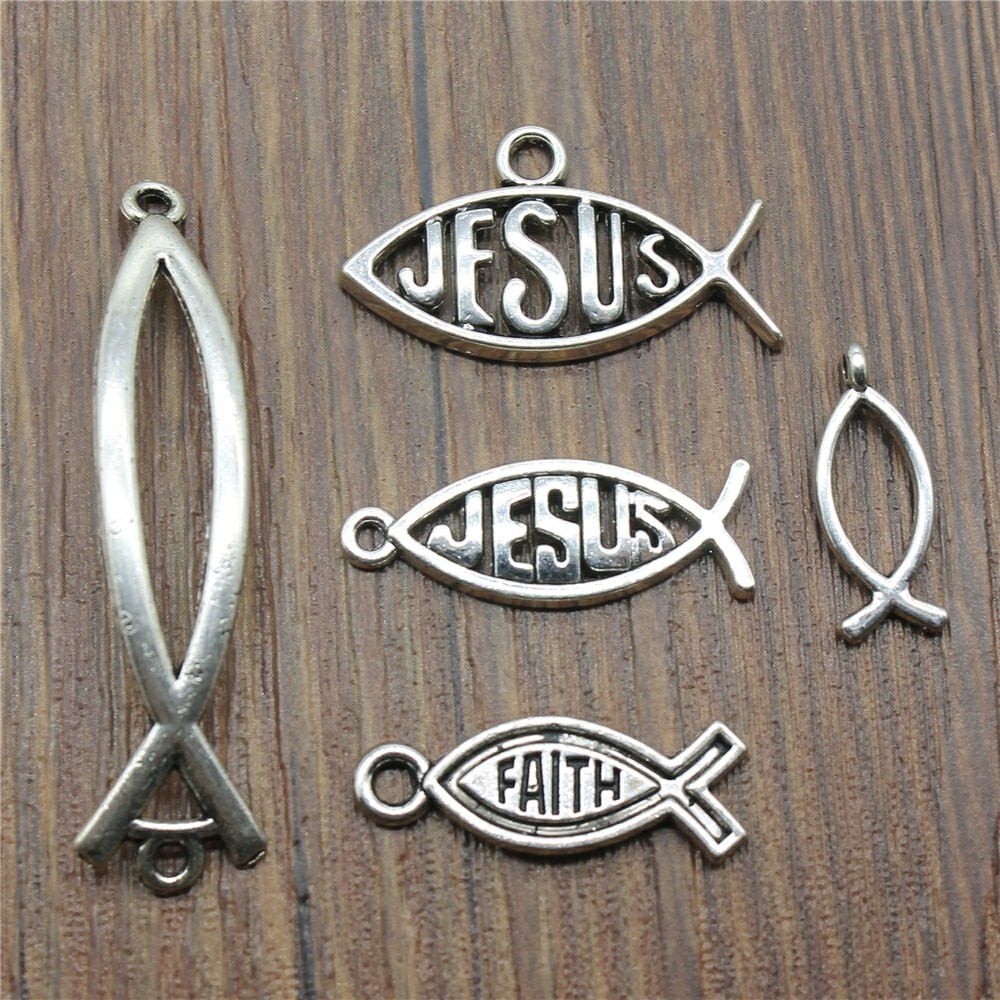20 st jesus fisk berlocker antika silver färg jesus fisk berlocker hängen för armband kristna fisk berlocker gör smycken