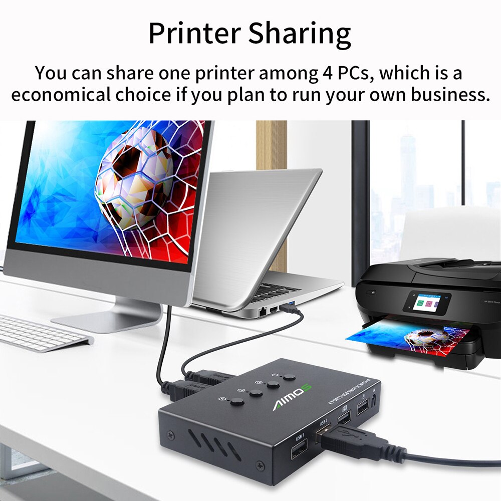 AIMOS USB Switcher Selector with Remote Control 4PCs Sharing 4 USB Devices KVM Switch Adapter for Mouse Keyboard Printer U Disk