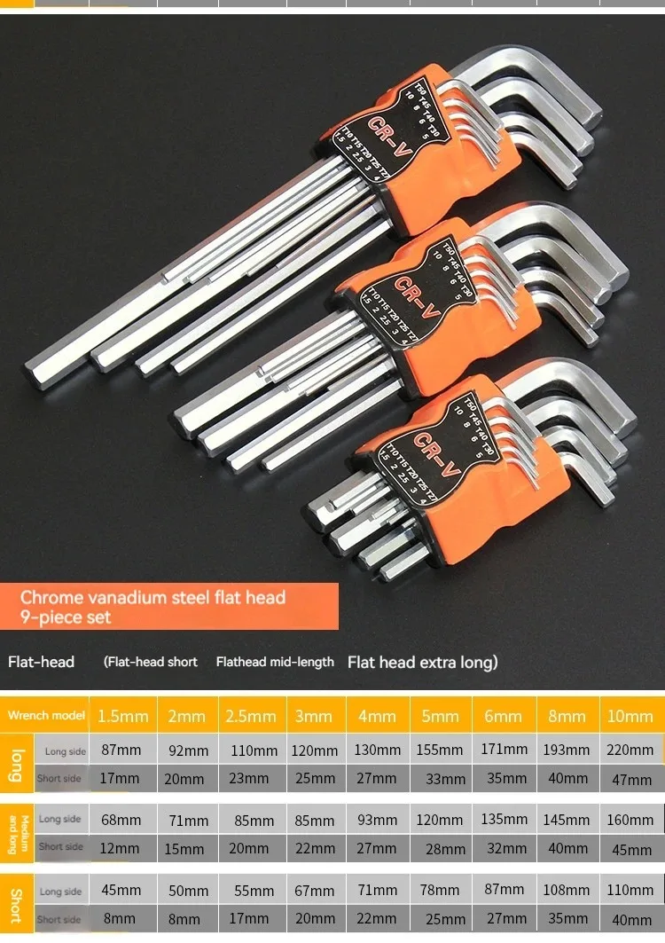 Juego de llaves hexagonales de destornillador de doble punta tipo L, llave Allen, bola plana hexagonal, cabeza de estrella Torx, juego de llaves, herramientas manuales, 9 Uds.: Oro