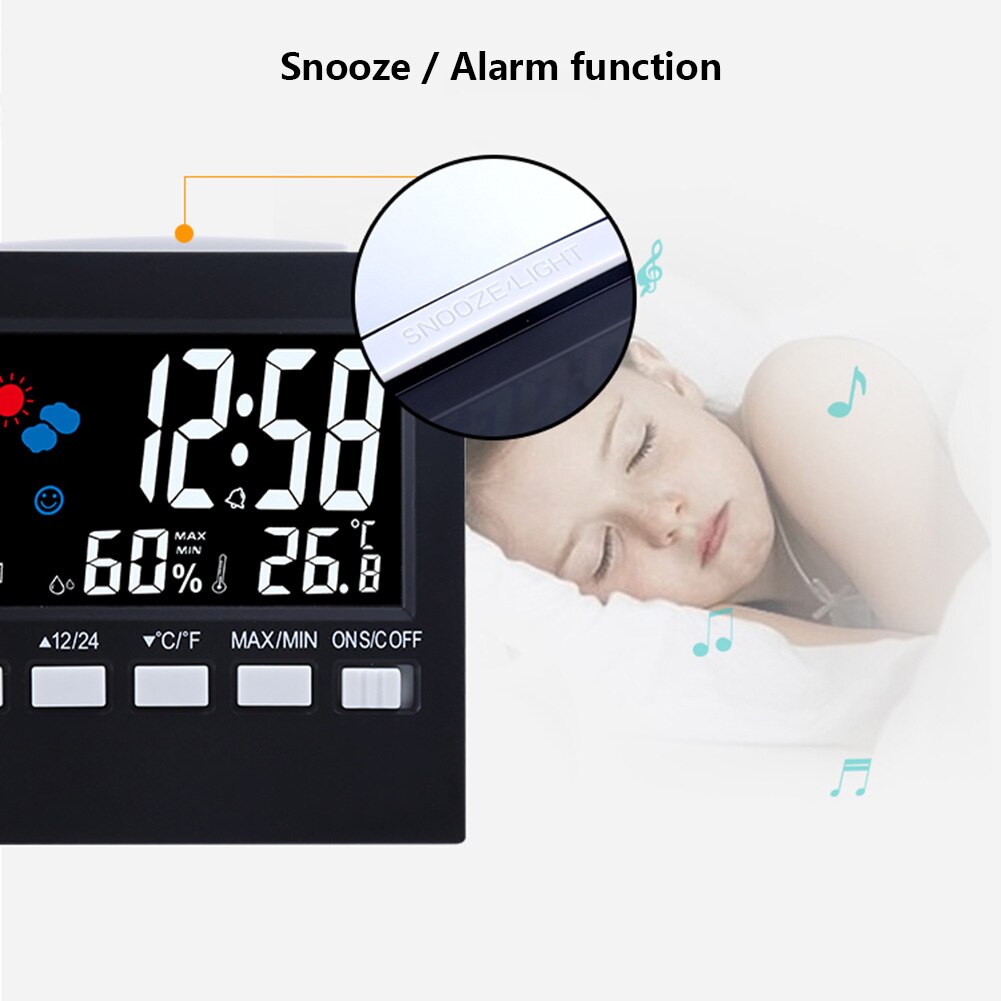 LED Alarm Clock Digital Weather Forecast Station Multifunction Temperature Humidity Backlight XH8Z JY18