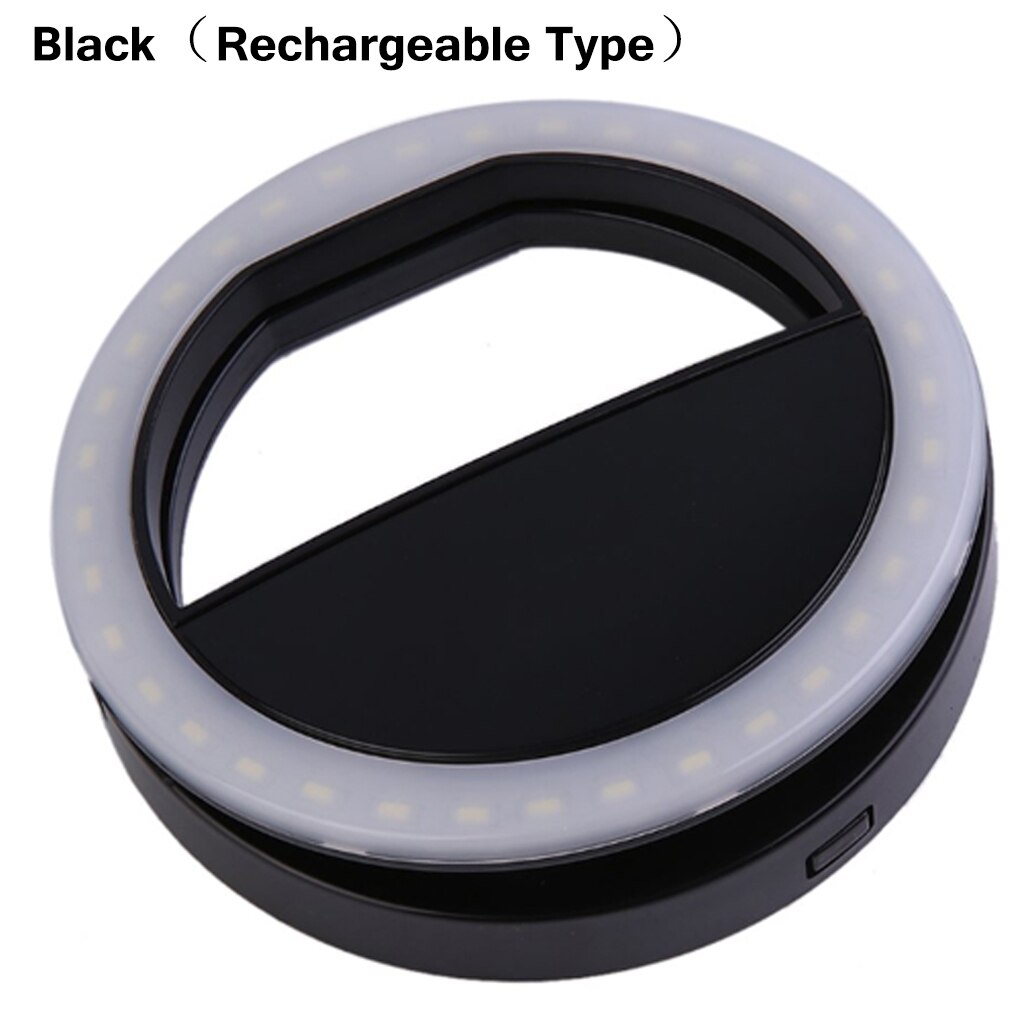 Universal Selfie Lamp Mobile Phone Lens Portable Flash Ring 36 Leds Luminous Ring Clip Light For Iphone / Samsung: Black