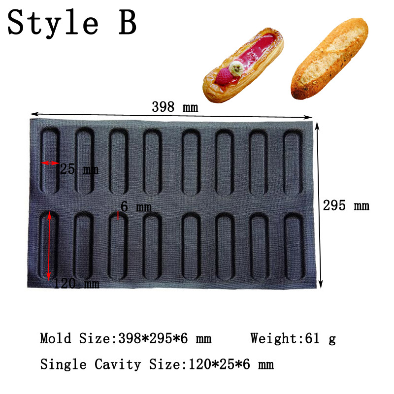 French Dessert Puff Cookies Pan Food Grade Eclair Baking Mold Perforated Fiberglass Silicone Butter Bread Mould Bakeware